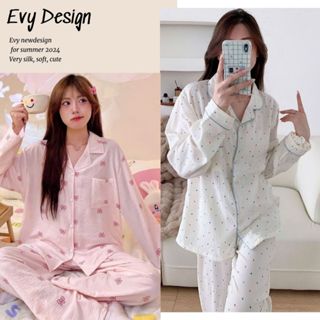  Bộ pijama đũi xốp bộ đồ ngủ mặc nhà dài tay hàng Quảng Châu dễ thương mềm mát BN08 