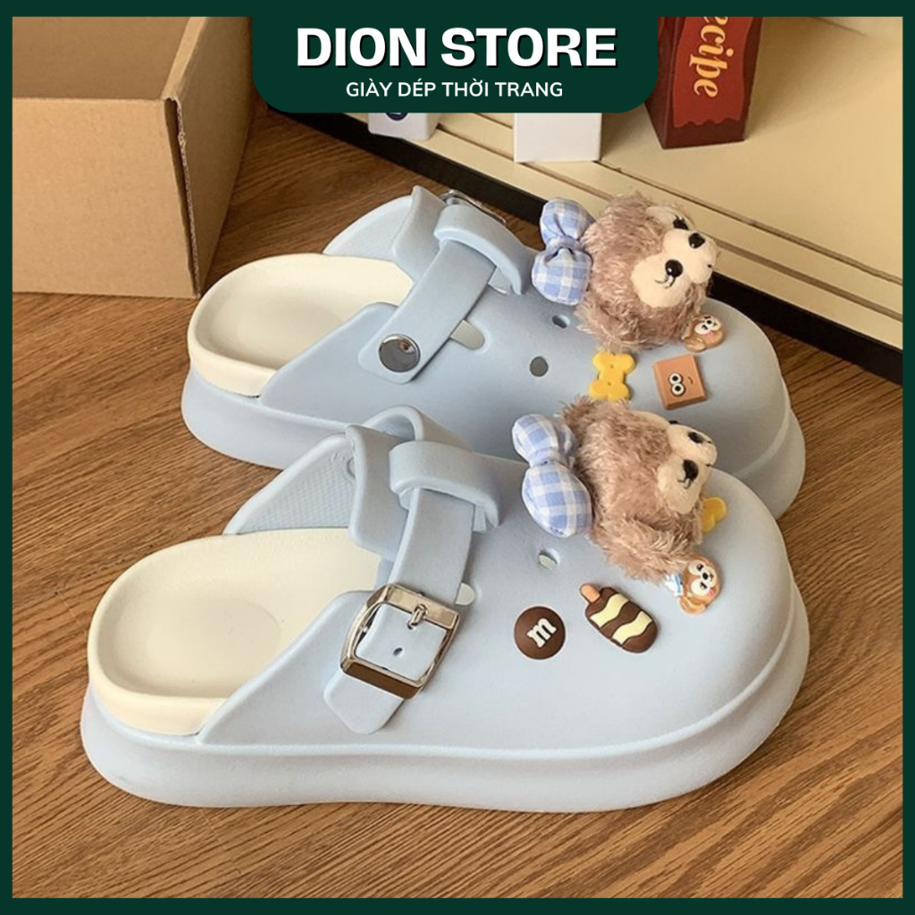 Dép nữ kín mũi họa tiết gấu bông đế cao EVA chống trượt thoáng khí thời trang phong cách hotrend Hàn Quốc DIONSTORE