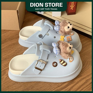 Dép nữ kín mũi họa tiết gấu bông đế cao EVA chống trượt thoáng khí thời trang phong cách hotrend Hàn Quốc 2025 DIONSTORE