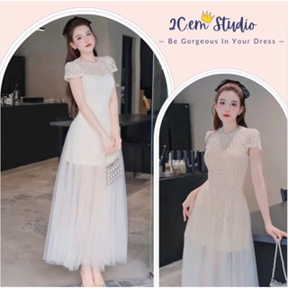  váy nữ dự tiệc cổ tròn dáng dài sang trọng-đầm ren tiểu thư mặc đi chơi đi tiệc cưới 