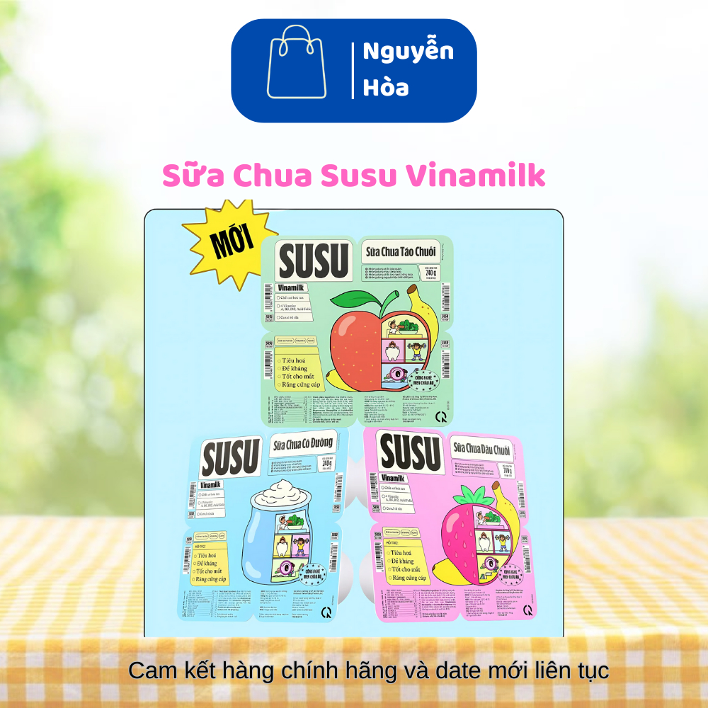 [MẪU MỚI] Combo 6 Lốc Sữa Chua Susu Vinamilk Táo Chuối Có Đường Hộp 60g Bổ Sung Dinh Dưỡng Cho Bé Ch