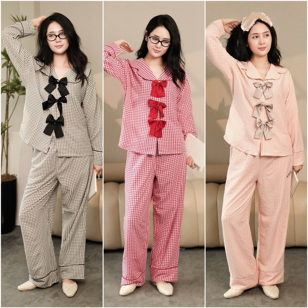 𝗛𝗮̀𝗻𝗴 𝗰𝗵𝗶́𝗻𝗵 𝗵𝗮̃𝗻𝗴 Bộ đồ ngủ mặc nhà pyjama Hoa nơ cotton xốp form rộng- ON WORKSHOP