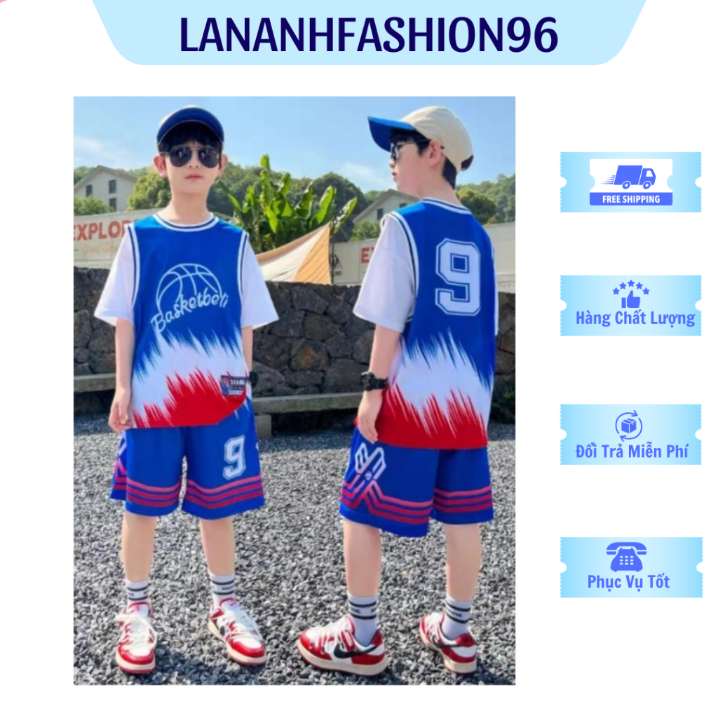 Set bộ thể thao mùa hè bộ quần áo bóng rổ bé trai in bóng rổ số 9 chất liệu thông hơi thoáng mát, siêu nhẹ