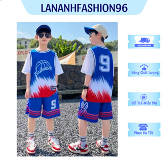 Set bộ thể thao mùa hè bộ quần áo bóng rổ bé trai in bóng rổ số 9 chất liệu thông hơi thoáng mát, siêu nhẹ