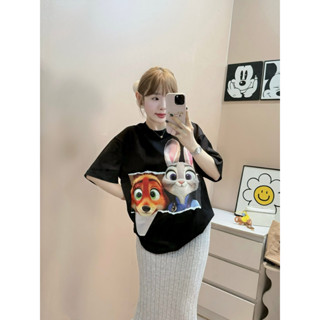 Áo thun form freesize nam nữ in hình Thỏ và Cáo siêu cute chất cotton 2 chiều