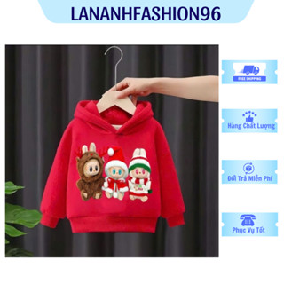  Áo nỉ HOODIE thủ đông cho bé trai và bé gái 14-45kg mẫu LABUBU NOEL. Chất liệu mềm mại ấm áp 