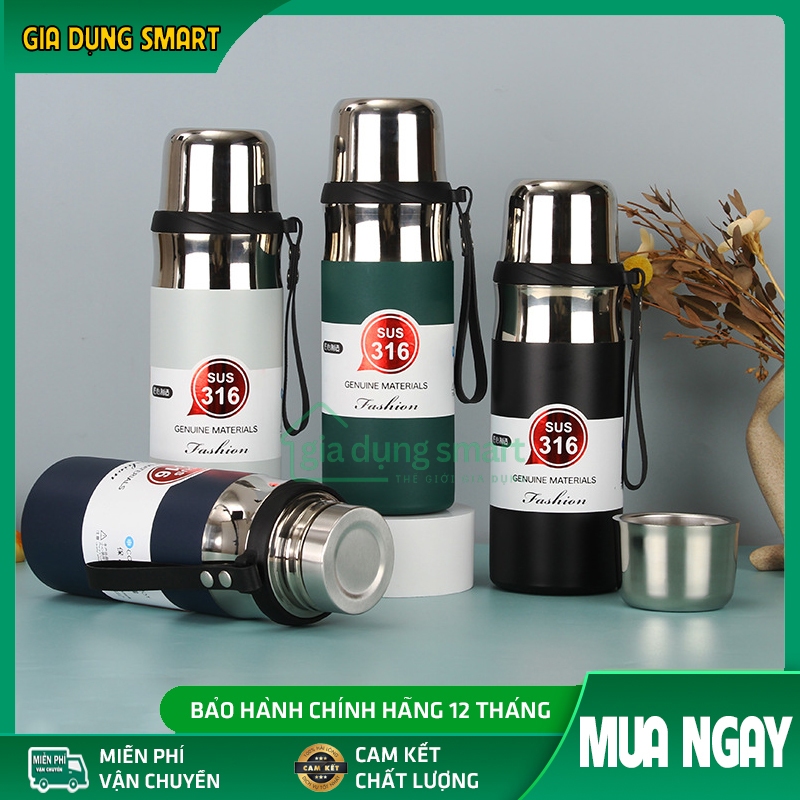 Bình giữ nhiệt inox 316 cao cấp dung tích 600ml và 1000ml, nắp bình là cốc uống nước, khay lọc 2 lớp