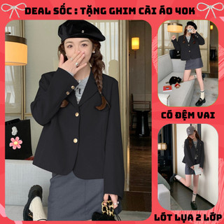  Áo blazer nữ có đệm vai dài tay áo khoác vest dáng lửng form vừa Hàn Quốc ÁO VEST LỬNG CÚC ĐỒNG 