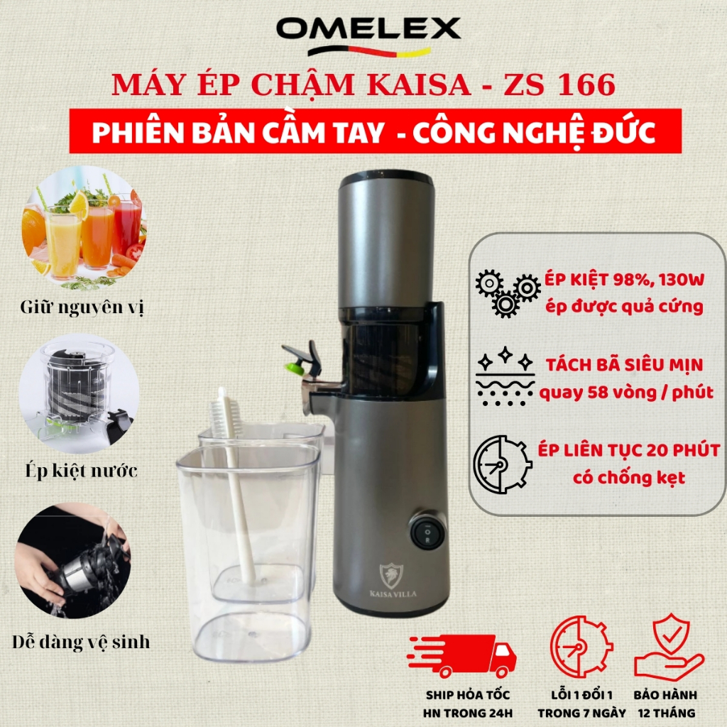 Máy Ép Chậm Kaisa Villa KV-ZS166 - Dung Tích 0.8L, Thiết Kế Nhỏ Gọn, Ép Kiệt 97%