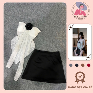  Set áo ống cúp ngực ren đính bông ngực dây cột yếm thiết kế mix chân váy ôm body sang trọng 