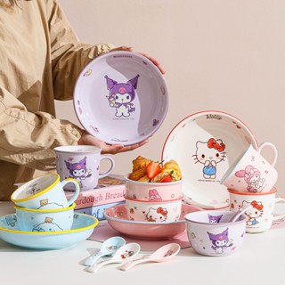  Bộ chén  dĩa  dụng cụ đựng thức ăn hoạt hình Hello Kitty bằng sứ  - SH gốm sứ 