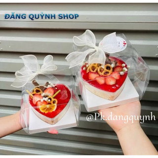  10 Hộp Mica Trái Tim Có Quai Xách Đựng Bánh Kem Bánh Mousse Tiramisu Panna Cotta 390ml 