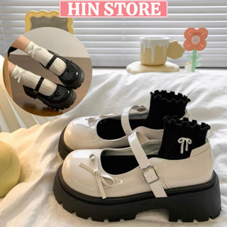  Giày búp bê nữ lolita đế cao 6cm đính nơ da mềm hottrend đi chơi đi học sang chảnh MS56 