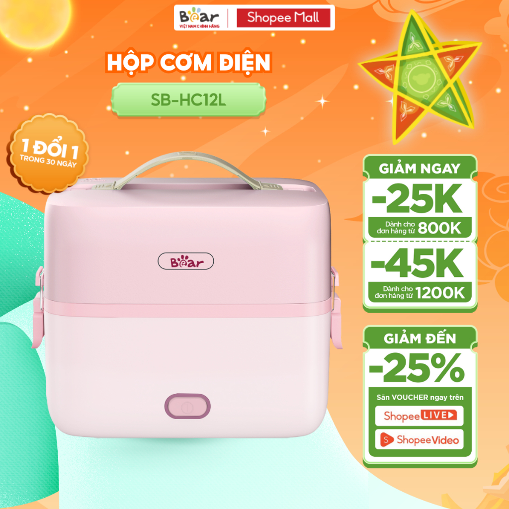 Bộ Hộp Cơm Cắm Điện Bear 2 Tầng 3 Ngăn 1.2L Hâm Nóng Cặp Lồng Cơm Giữ Nhiệt Hộp Cơm Văn Phòng Cắm Điện HC12L