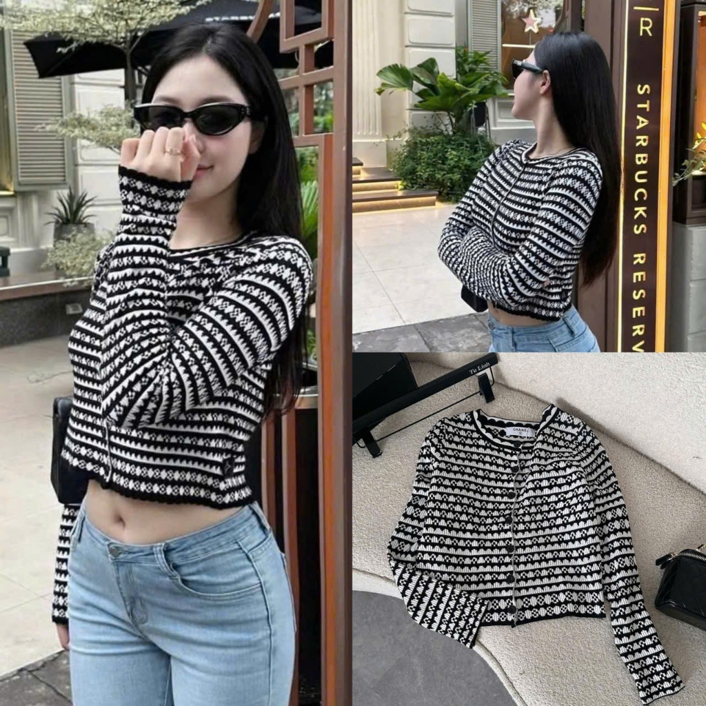 Áo Len Cardigan Dài Tay Thổ Cẩm Dáng Ngắn Hàng Qcl1 Cơ Size S M - HaLinh Shop