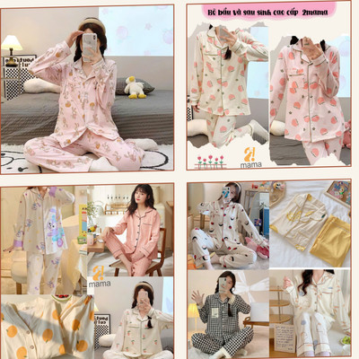 Bộ Pijama Mặc Bầu Và Sau Sinh 2mama có thiết kế cho con bú, chất coton co giãn siêu mềm mát đủ size cao cấp