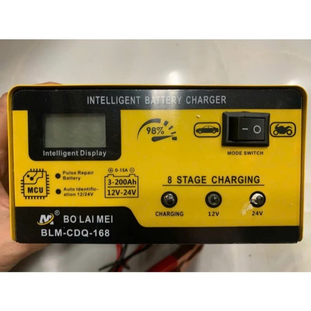 Máy sạc bình ắc quy 12V 24V 3AH đến 200AH BOLAIMEI BLM-168 sạc cho ắc quy ô tô xe máy ắc quy đồng na