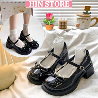  Giày nữ lolita phối ren đính nơ đế cao 5cm da mềm quai cài sang chảnh MS57 