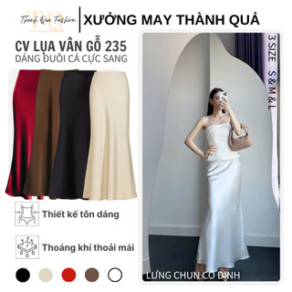  Chân Váy Lụa Midi Dáng Đuôi Cá Xòe Dài 90CM Chất Lụa Vân Gỗ Cạp Trễ Lưng Chun Co Giãn TQ Fashion 235 
