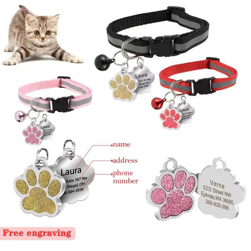 [Khắc miễn phí] Vòng cổ nylon cho thú cưng tùy chỉnh có chuông và mặt dây chuyền cho thú cưng khắc tên thú cưng SDT