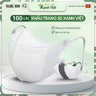  Thùng 100 cái Khẩu trang 5D Xanh Việt Hannah Seyo 3 lớp kháng khuẩn chống nắng bảo vệ sức khỏe 