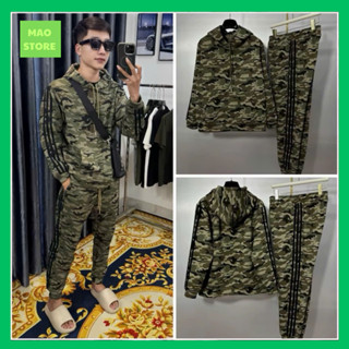  Bộ Quần Áo Đát Dài Rằn Ri Xanh Loang Chất Liệu Nỉ 2 Da Logo Thêu Ngực Chạy Sọc Viền Dành Cho Anh Em Boy Phố Đi Chơi 2026 