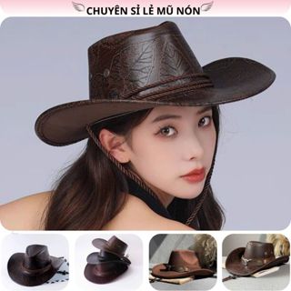 Mũ Cao Bồi Da Pu vân lá Nhiều Màu Phong Cách Vintage Cho Nam Nữ,hình lá Form cứng , Phù Hợp Đi Chơi, đi du lịch, đi biển