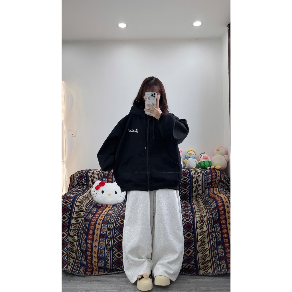 ( VẢI DÀY 3 LỚP ) ÁO KHOÁC NỈ COTTON FOM BOXY MÙA ĐÔNG HÌNH THÊU BASIC SUNCLUB | BigBuy360 - bigbuy360.vn