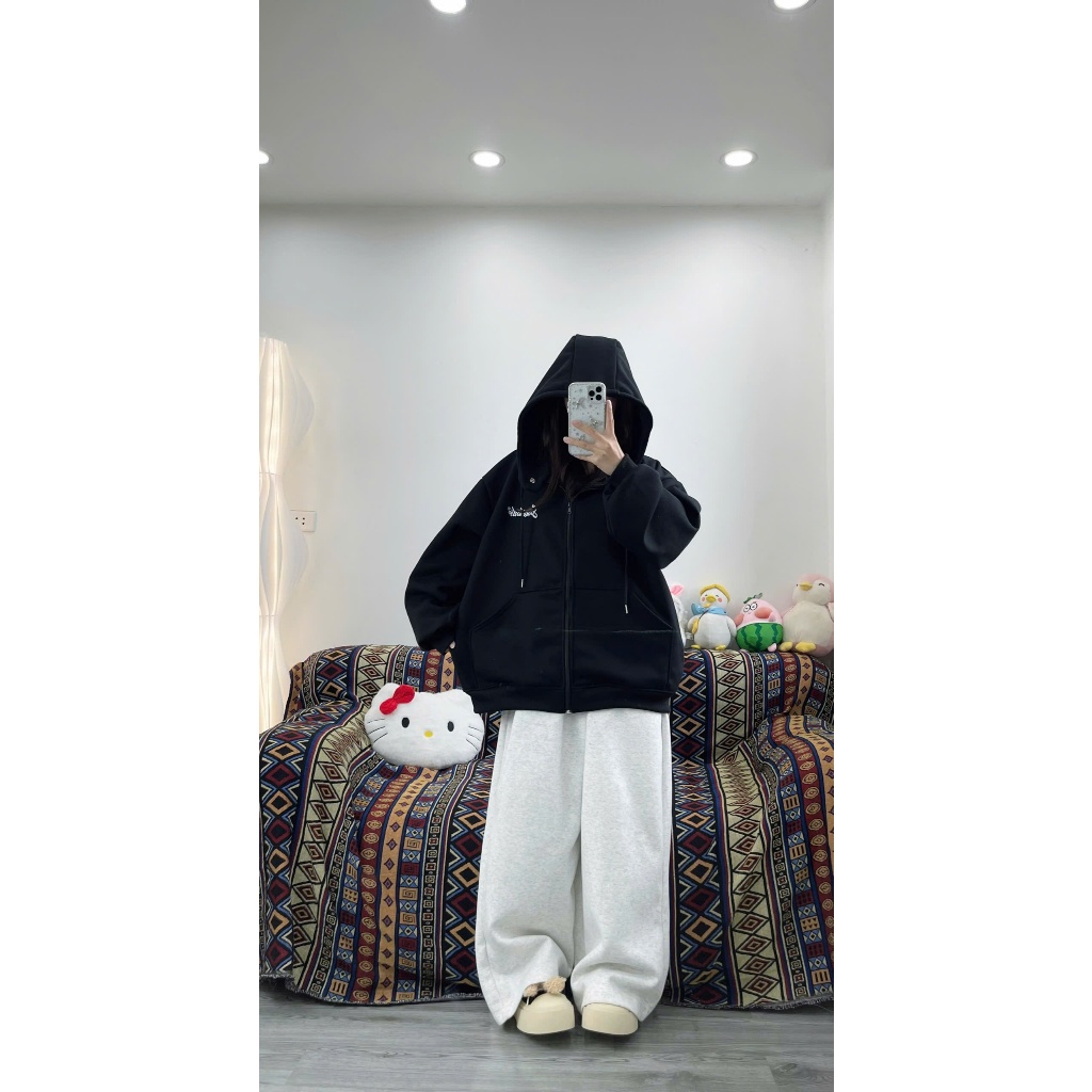 ( VẢI DÀY 3 LỚP ) ÁO KHOÁC NỈ COTTON FOM BOXY MÙA ĐÔNG HÌNH THÊU BASIC SUNCLUB | BigBuy360 - bigbuy360.vn