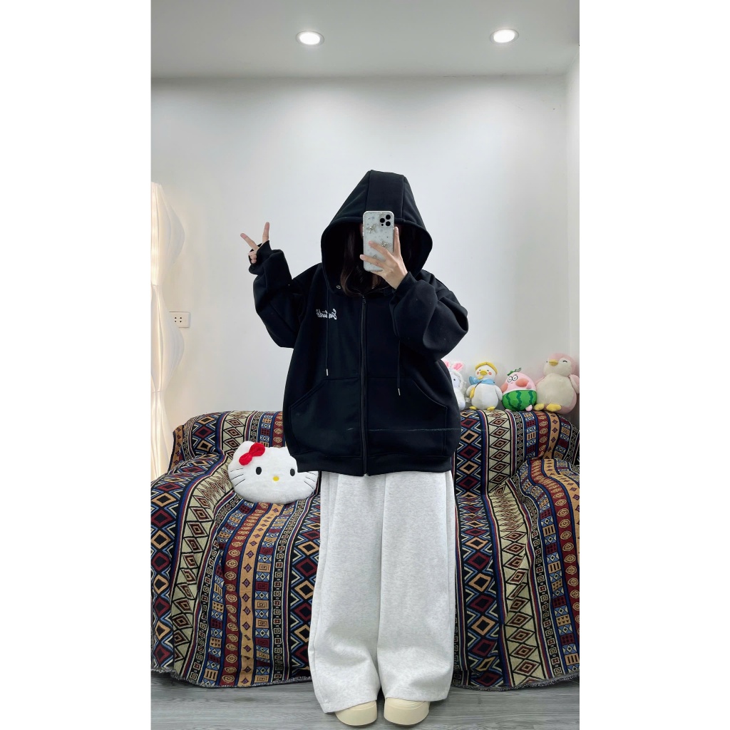( VẢI DÀY 3 LỚP ) ÁO KHOÁC NỈ COTTON FOM BOXY MÙA ĐÔNG HÌNH THÊU BASIC SUNCLUB | BigBuy360 - bigbuy360.vn