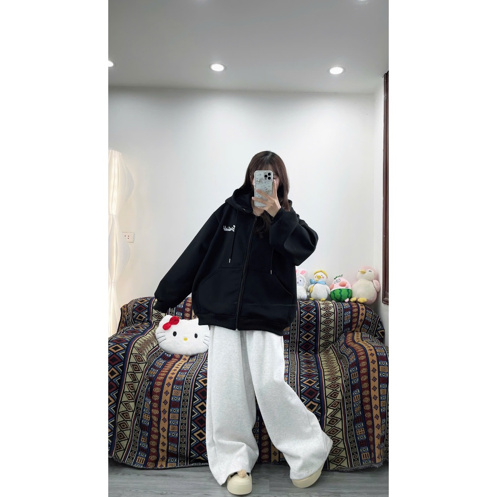 ( VẢI DÀY 3 LỚP ) ÁO KHOÁC NỈ COTTON FOM BOXY MÙA ĐÔNG HÌNH THÊU BASIC SUNCLUB