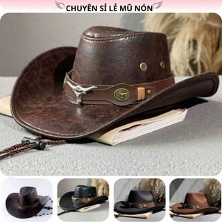 Mũ cao bồi da PU vành rộng phong cách Vintage cho Nam Nữ, Chất liệu mềm Form cứng , Phù hợp đi chơi, dã ngoại, chụp ảnh