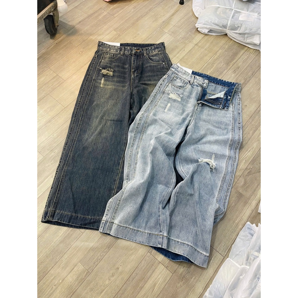 An Jean - Quần suông lỡ nấm rã thân 2 màu nhạt bụi