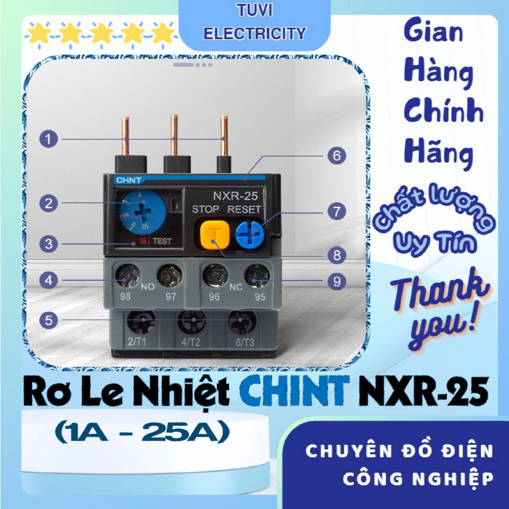 Rơ le nhiệt CHiNT NXR-25 có đầy đủ dải dòng từ 1A-25A lắp cùng NXC- 09 đến NXC-38, rơle nhiệt, rơ le