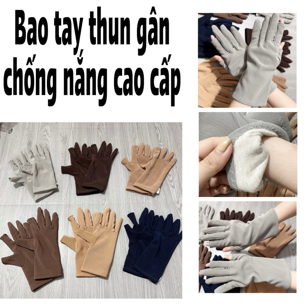 Bao tay thun gân , 2 lớp dày mịn , chống nắng ủ kem (bít ngón, cắt 2 ngón ,cắt 5 ngón)