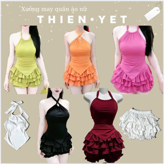  SÉT bộ kiểu nữ áo YẾM có mút ngực + Quần TẦNG TRƠN UN   kèm hình thật   Dễ Thương  Trendy - Thiên Yết 