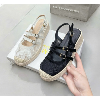   SẴN  Sandal xuồng ren lưới đế cao su vân cói nhẹ bền không thấm nước cao 5cm  2528-2  