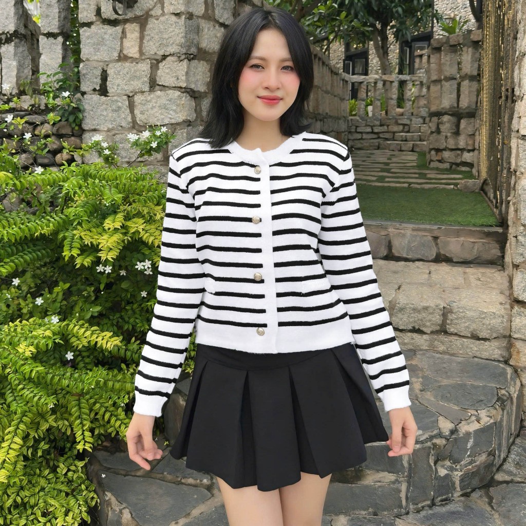 Áo Khoác Cardigan Sọc Trắng Local Brand Chất Len Mongtoghi Mềm Mịn.