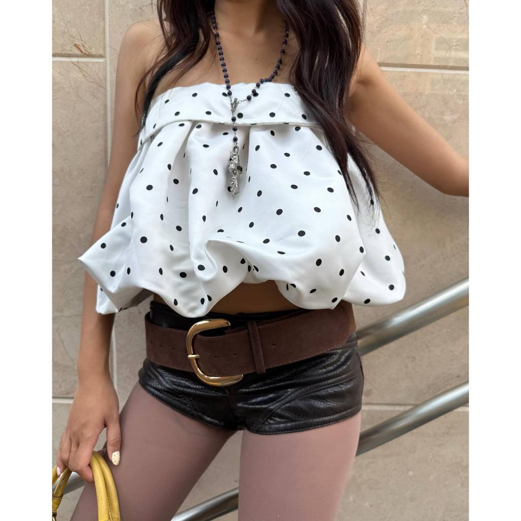 TSUN - Sugar Polka Dot Áo Ống Bí Chấm Bi Trắng Đen Hở Vai Cúp Ngực Gợi Cảm Sang Chảnh | BigBuy360 - bigbuy360.vn