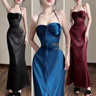   MAISEY 2774  Đầm Đi Tiệc 2 Dây Lụa Ngọc Trai Nhún Ngực Sang Trọng Gợi Cảm 