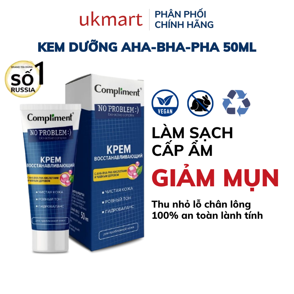  Kem Dưỡng Compliment No problem AHA-BHA-PHA Phục Hồi Tái Tạo Da Dầu Mụn 50ml 