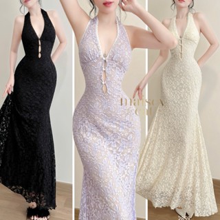 [MAISEY 2859] Đầm Maxi Cổ Yếm Thun Ren Dáng Dài Ôm Body – Nhún Ngực Có Mút, Sang Trọng, Quyến Rũ
