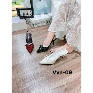 Giày cao gót mũi nhọn NƠ THẮT PHỐI REN Chất da bóng gót cao 7cm 9cm dành cho nàng đi tiệc đây ạ 