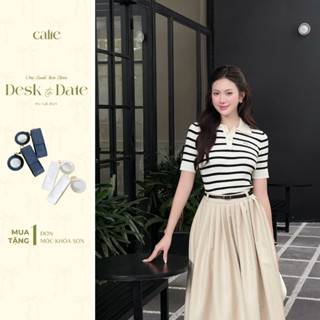 (Desk to Date) Áo dệt kim polo kẻ sọc, chất liệu cao cấp, mềm mát form basic thanh lịch thời trang Calie Af180
