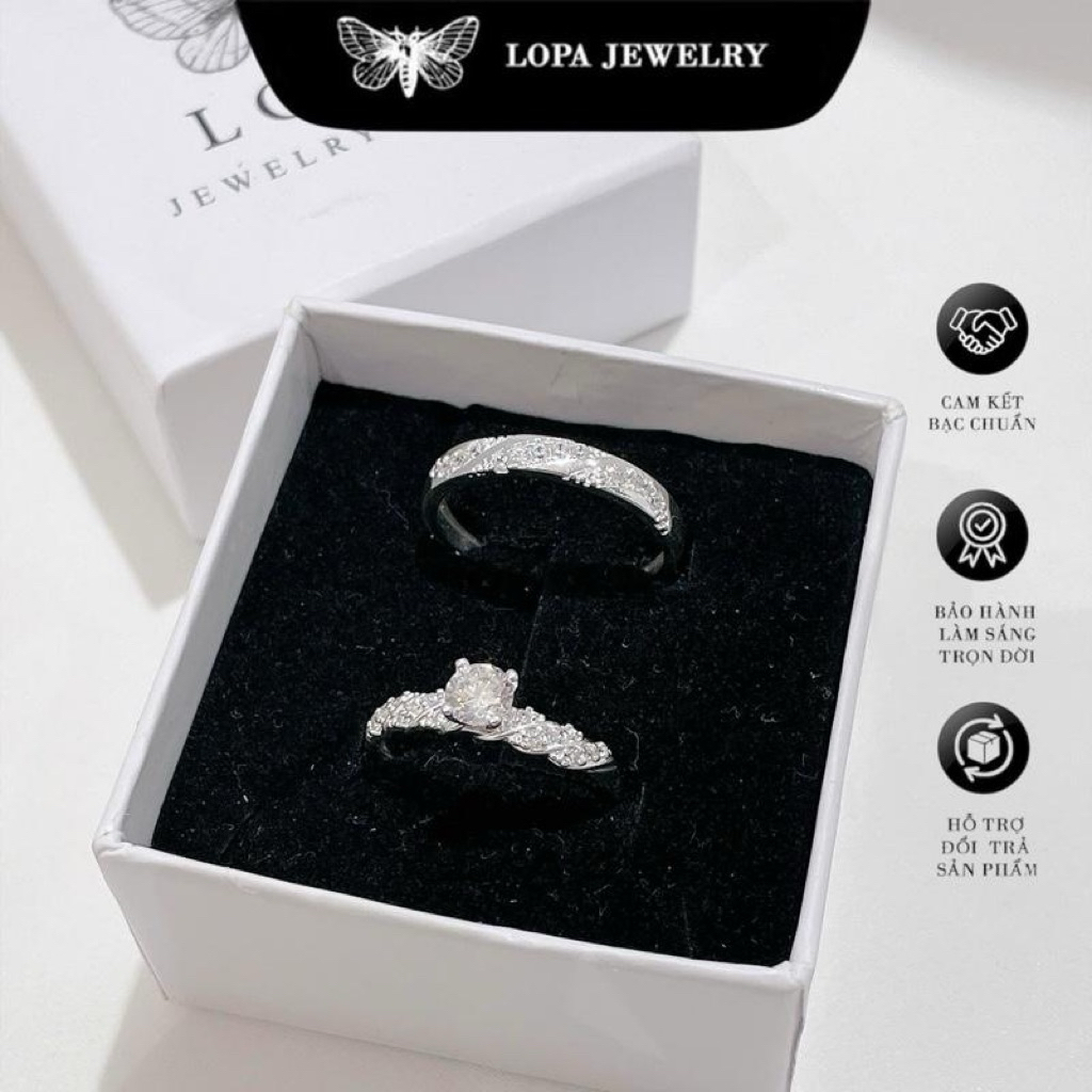 [Hộp Xinh]Nhẫn Đôi Bạc Ta SK330,Nhẫn Đôi Xoắn LoPa Tình Yêu Đính Đá Lấp Lánh Tinh Tế,Bạc LoPa
