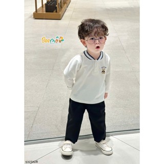  Beemo áo dài tay cổ dệt thêu hình gấu cosy vải cá sấu co giãn cho bé trai từ 9-24kg 5323ADB 