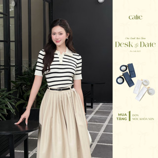 (Desk to Date) Áo dệt kim polo kẻ sọc, chất liệu cao cấp, mềm mát, thanh lịch thời trang Calie AF180