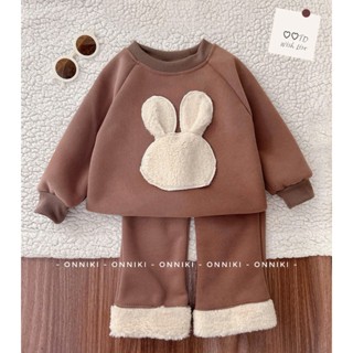  Bộ Nỉ Phối Len Lông Cừu Thu Đông Phong Cách Hàn Quốc Cho Bé Gái Họa Tiết Thỏ Chất Nỉ 2 Da Size Từ 6-25kg 