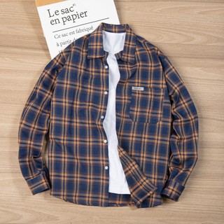  Áo Sơ Mi Flannel Mix Logo Túi Ngực Kẻ Caro Dài Tay Nam Nữ Thơi Trang Trẻ Trung Chất Cotton Thô Dày Dặn Thoáng Mát 