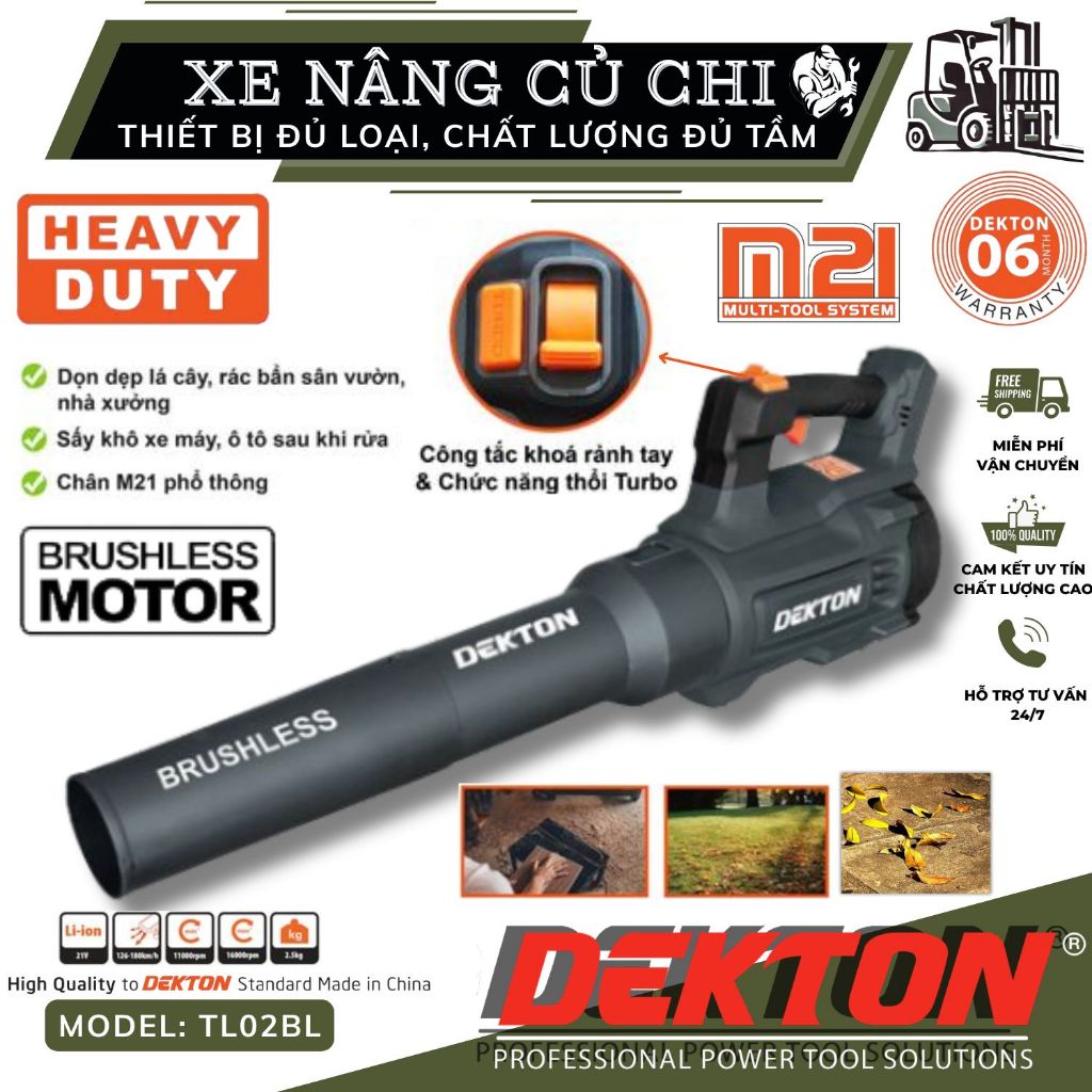 Máy thổi lá dùng pin Dekton M21-TL01BL-TL02BL, motor brushless, lưu lượng gió lên đến 180km/h